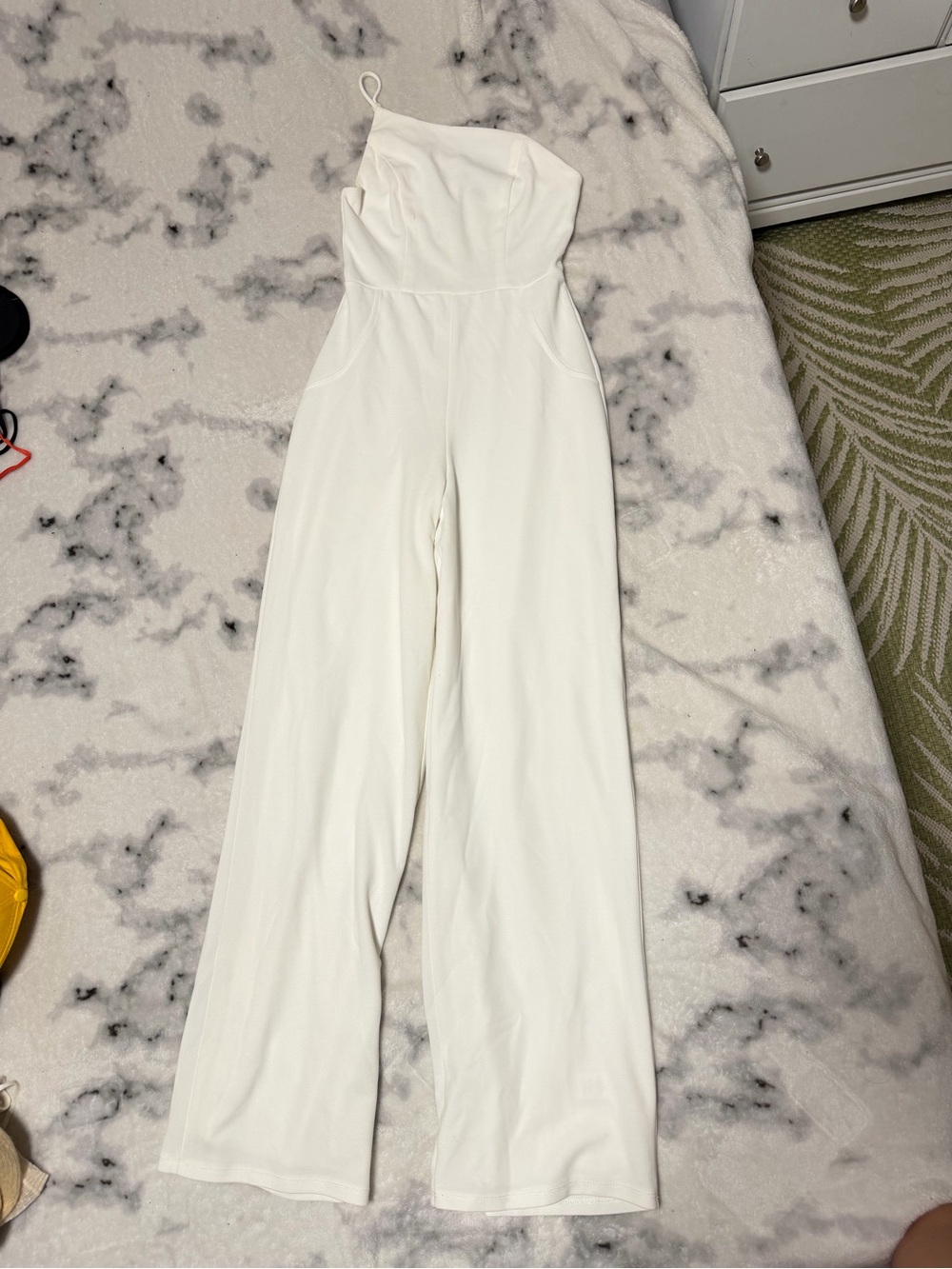 White Strapless Wide-Leg Jumpsuit